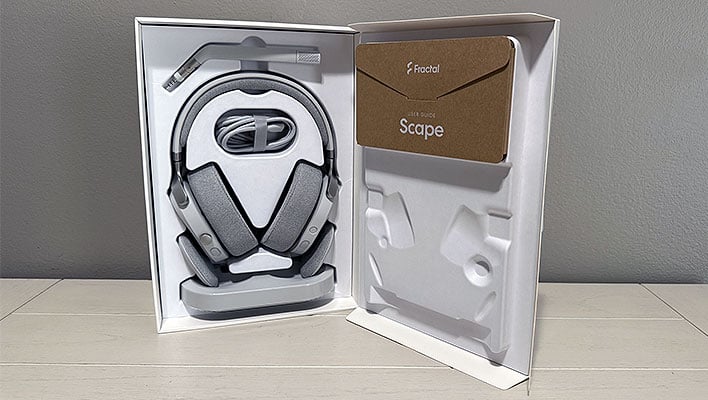 Fractal Design Scape headset in its retail box on a table.