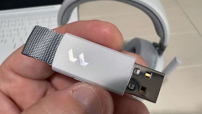 Closeup of the 2.4GHz wireless dongle for Fractal Design's Scape headset.