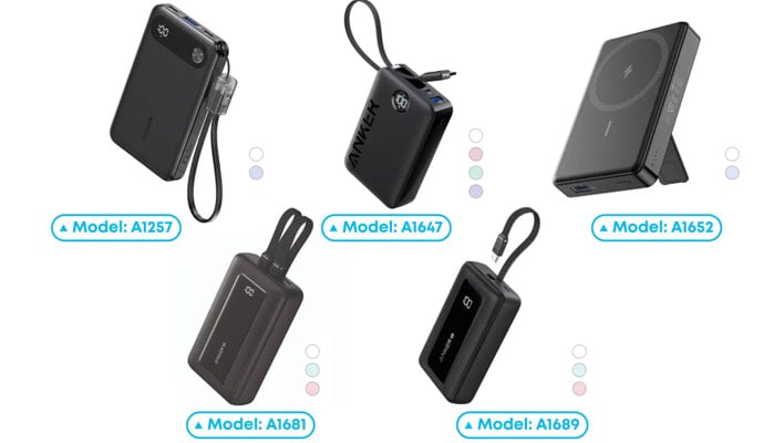 Recalled Anker power bank models.