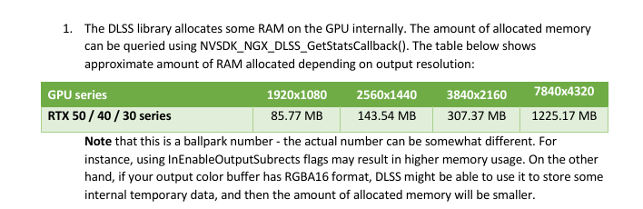 dlss programming guide memory usage